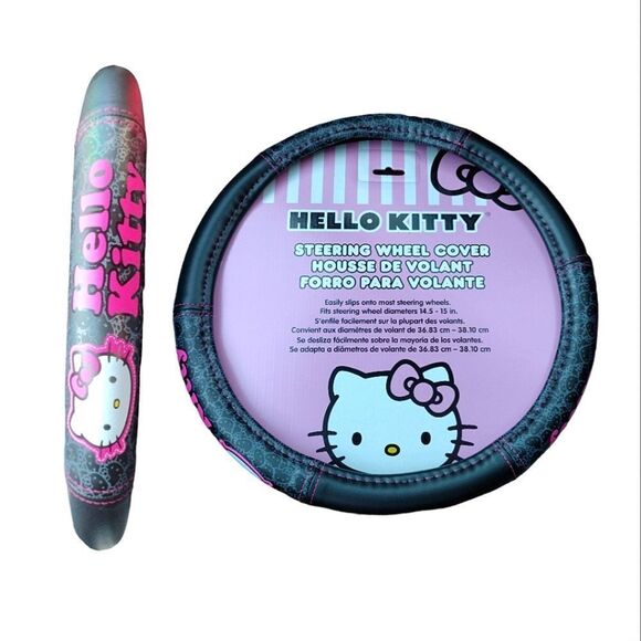 Hello Kitty Black Hot Pink Faux Leather Steering Wheel Cover NWT - Picture 2 of 10